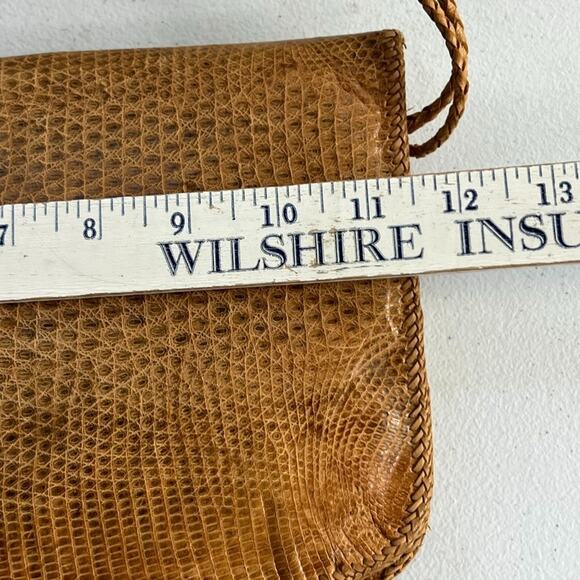 Vintage Folk Crafted Reptile Lizard Skin Crossbody Bag Purse Fold Over Tan - Picture 2 of 16